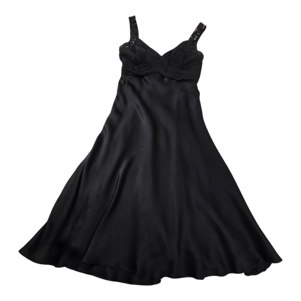 Anne Klein Women's Sleeveless A-Line Silk Sequined Straps Dress Size 10 Black